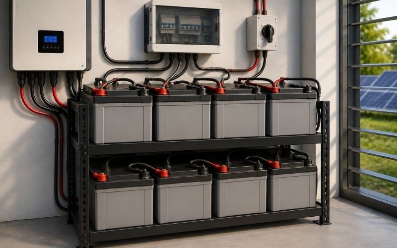 Battery storage equipment for an off-grid system