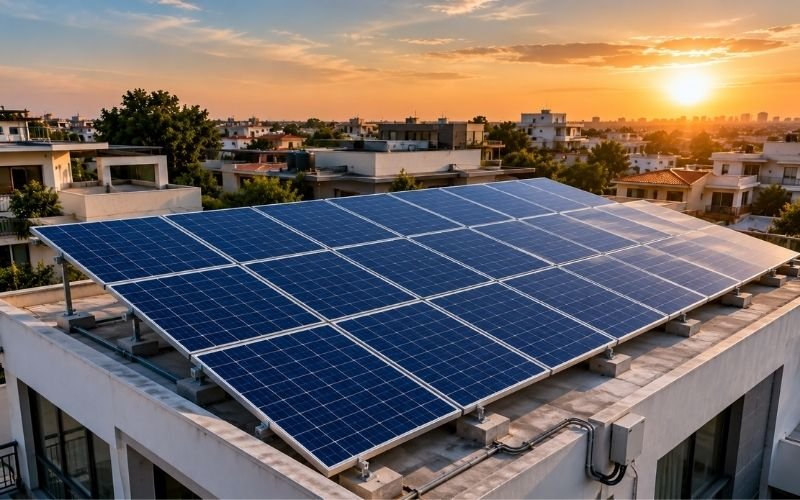 Solar panels on a rooftop