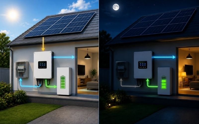 Solar energy available during the day and night